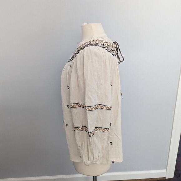 Wonderly Embroidered Cream Blouse XL Tan Black Peasant Embroidery Bohemian - Picture 3 of 7